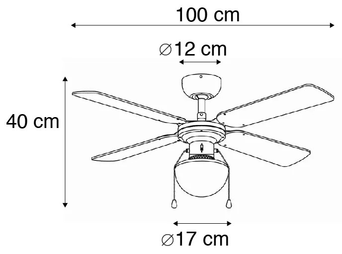 Industriële plafondventilator met lamp 100 cm hout - Wind Retro E14 rond Binnenverlichting Lamp