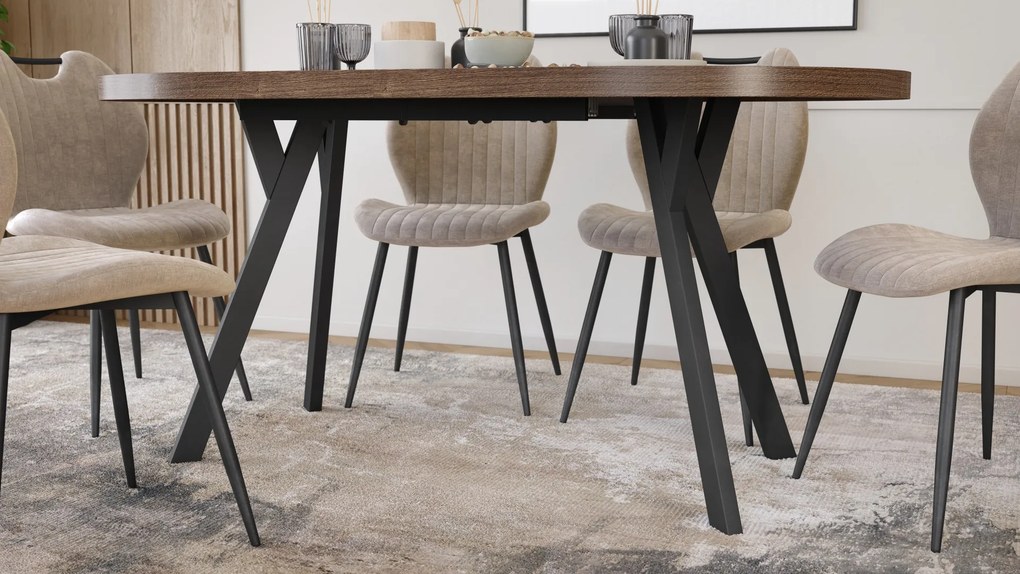 Mazzoni EXPANSO Bruin Eiken / zwarte poten - OVALE UITSCHUIFTAFEL 160-360 cm VOOR 16-18 PERSONEN