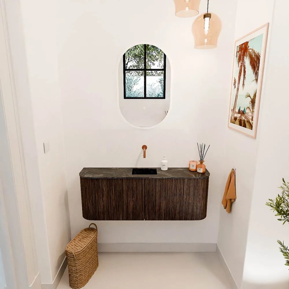 Mondiaz Joya DLux 115cm toiletmeubel ronding links/rechts walnut met wastafel faye midden zonder kraangat lava