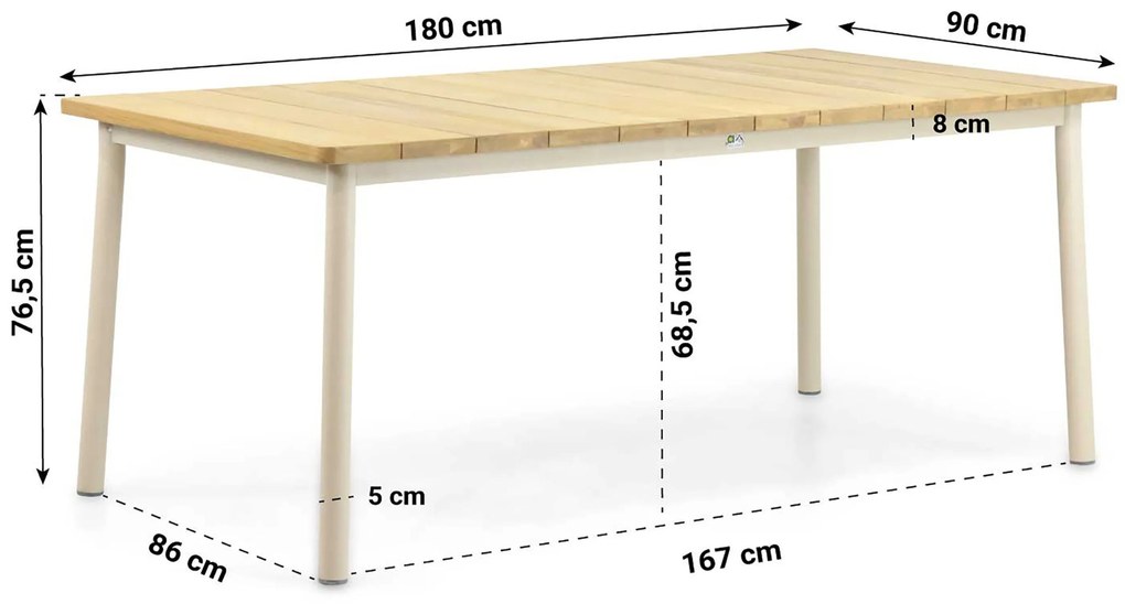 Tuinset 4 personen 180 cm Aluminium/Wicker Taupe Apple Bee Milou/Milou