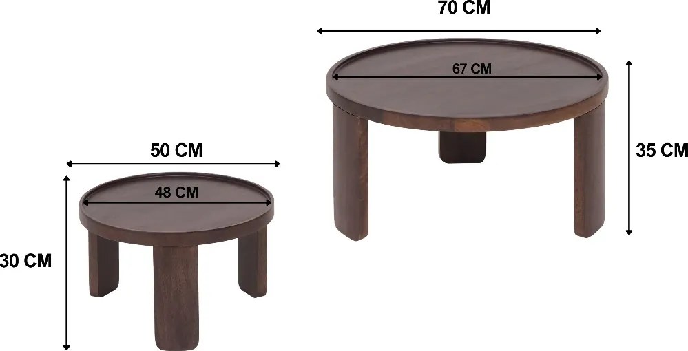 Ronde Salontafel Set Bruin - 70 X 70cm.