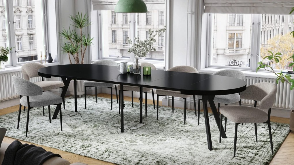 EXPANSO Czarny Mat/zwarte poten - GROTE RONDE TAFEL Ø110 UITBREIDBAAR TOT 310 cm met Y-POTEN LOFT/INDUSTRIAL