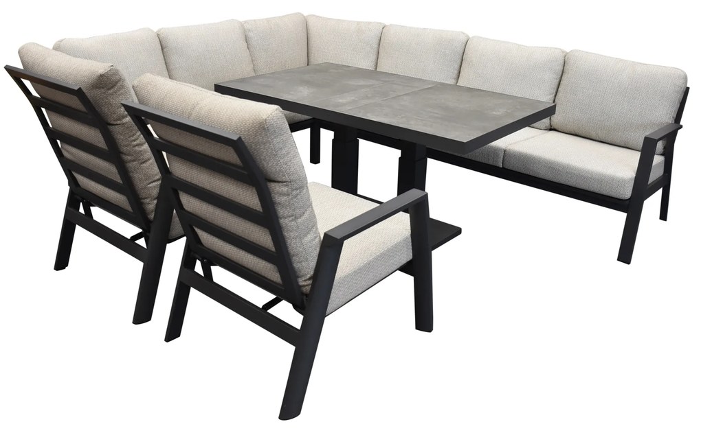 Barolo hoek dining loungeset 6 delig aluminium verstelbare tafel antraciet