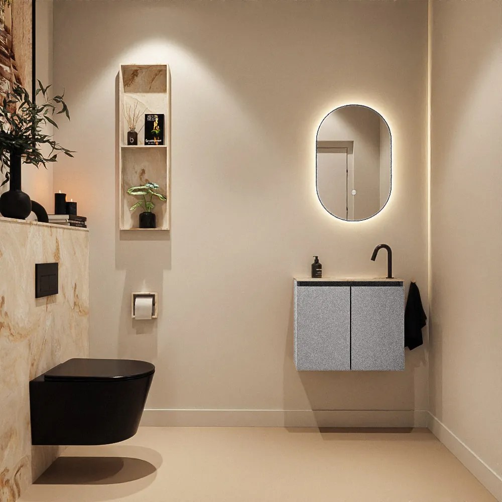 Mondiaz Ture DLux toiletmeubel 60cm plata met wastafel frappe rechts met kraangat