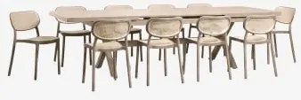 Set Van Een Uitschuifbare Rechthoekige Tafel 240-300x100 Cm In Aluminium Karena En 10 Stapelbare Eetkamerstoelen In Polypropylee Moka Bruin - Sklum