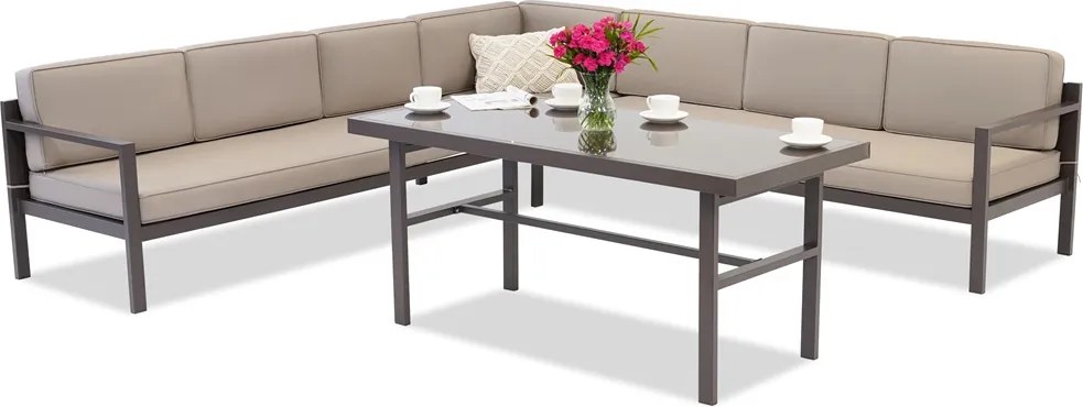 Grote hoekbank voor 6 personen met tafel Porto Comida 6 bruin Garden Point