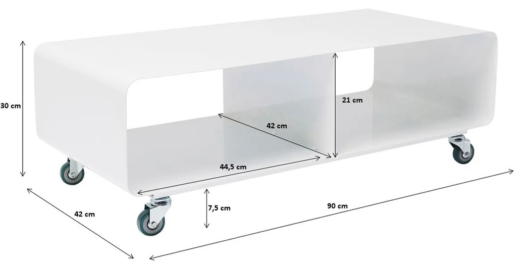 Kare Design Lounge M Verrijdbaar Tv Meubel Wit - 90x42x30cm.