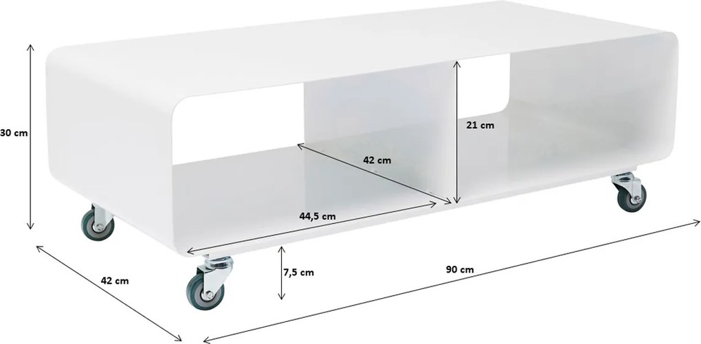 Verrijdbaar Tv Meubel Wit - 90x42x30cm.