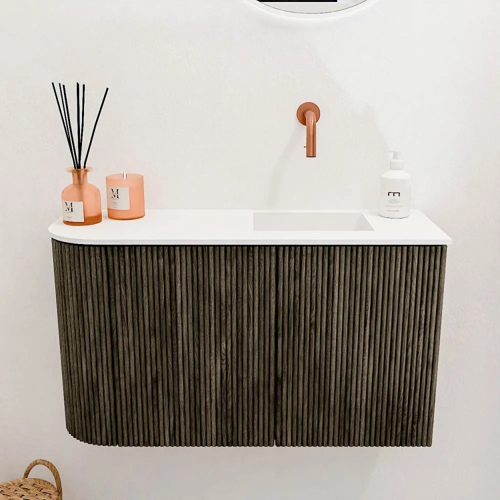 Mondiaz Joya 70cm toiletmeubel ronding links shadow met wastafel faye rechts zonder kraangat talc