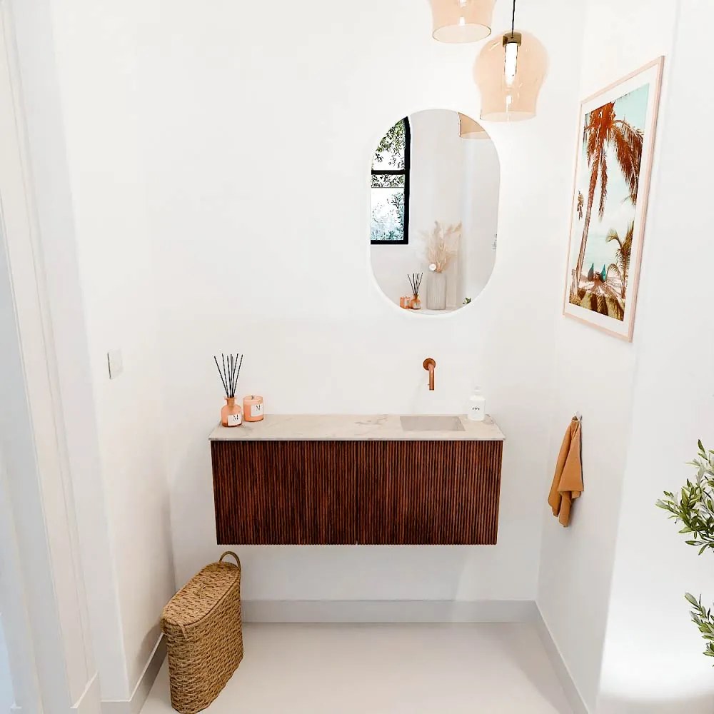 Mondiaz Joya DLux 100cm toiletmeubel ruby met wastafel faye rechts zonder kraangat frappe