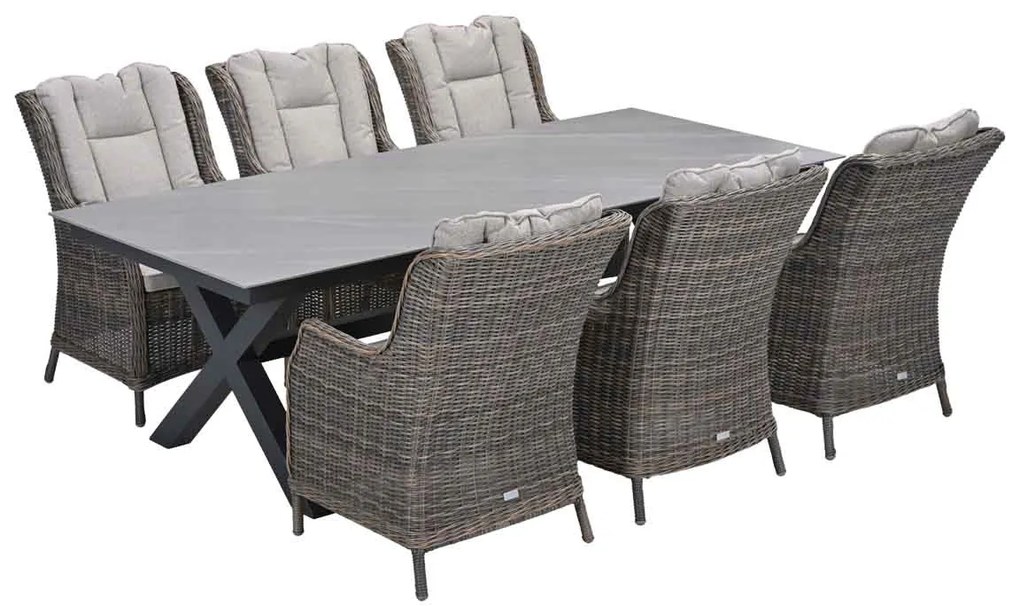 Garden Impressions Marbella tuinset 7-delig havanna sand - Sintra tuintafel 240x100 cm - napoli sand