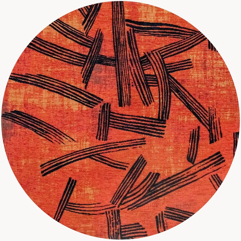 Rond jacquard in- & outdoor vloerkleed Kanji, wasbaar