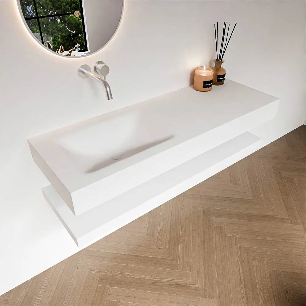Zaro Alan badmeubel 130cm met planchet talc en vrijhangende wastafel cloud links zonder kraangat talc