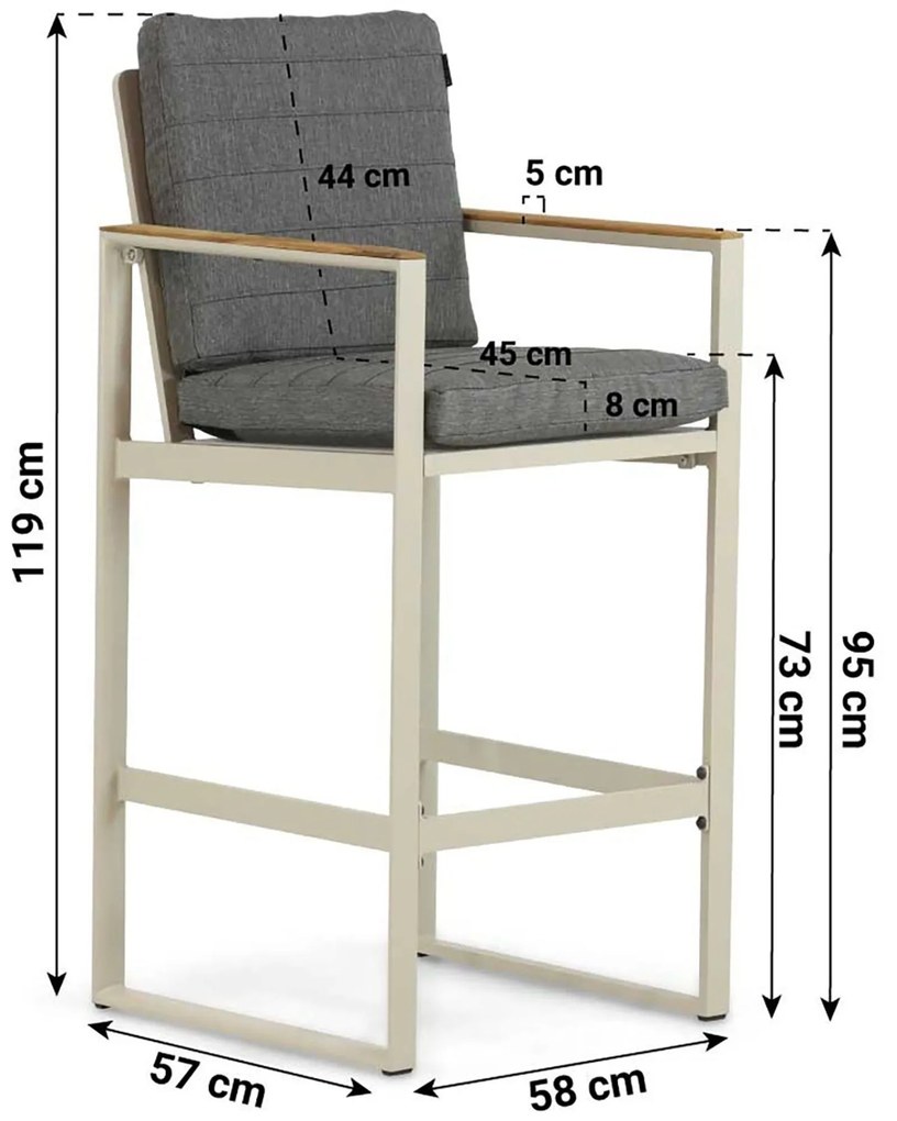 Barstoel Aluminium/Teak Taupe-naturel-bruin Lifestyle Garden Furniture Faro