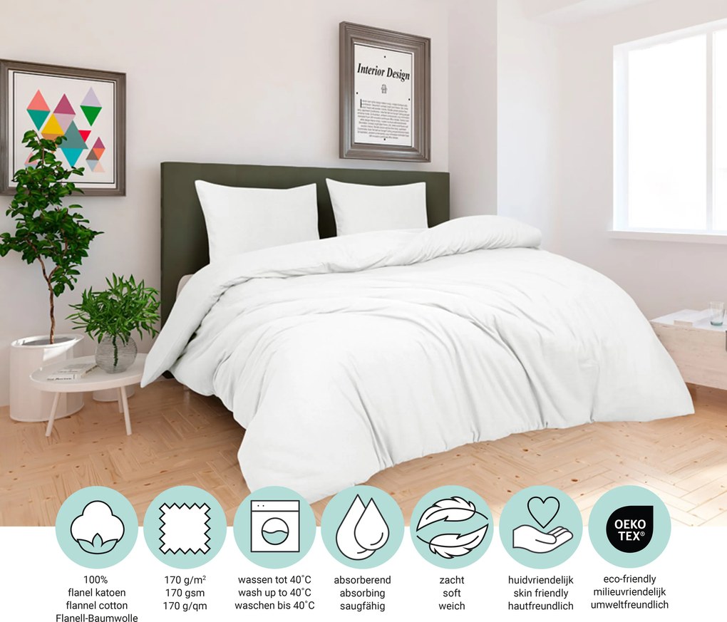 Dekbedovertrek Flanel– 100% zacht katoen – 200×200/220 – wit