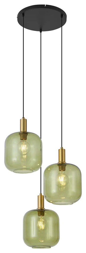 Hotel Chique hanglamp zwart met goud en groen glas 3-lichts - Zuzanna