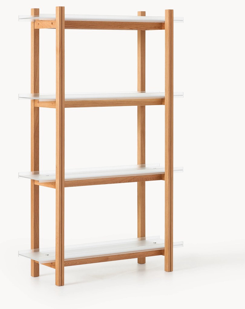 Grote eikenhouten wandrek Alex met glazen planken