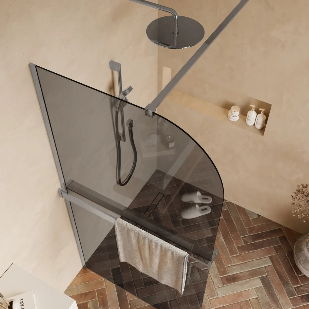 Saniclear Moon afgeronde inloopdouche 120cm chroom met rookglas en handdoekhouder