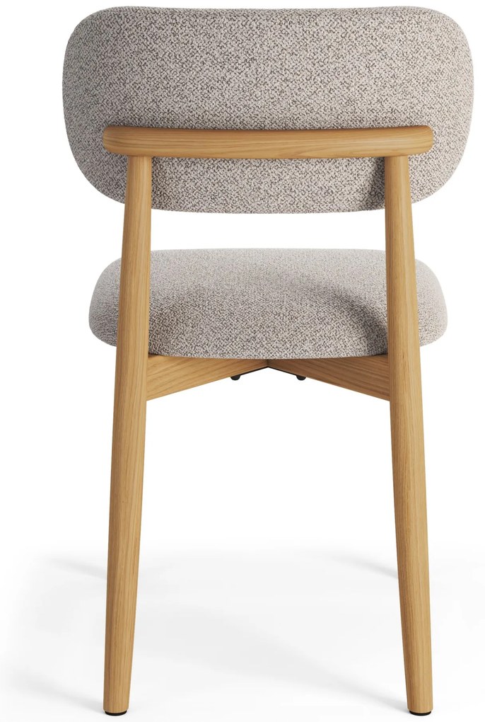 ALMO Beige Latte (stof Monza 60)/gelakt eiken frame – HOUTEN BOUCLÉSTOEL VOOR WOONKAMER, EETKAMER, KEUKEN RETRO