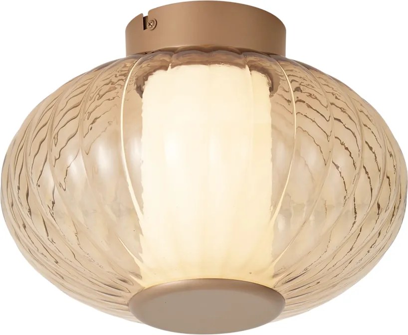 Design plafondlamp messing 28cm met amber glas incl. LED 3-staps dimbaar - Margherite