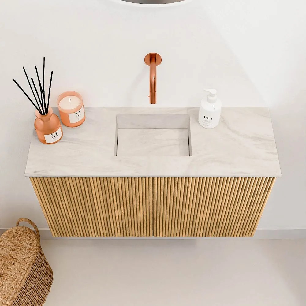 Mondiaz Joya DLux 70cm toiletmeubel oak met wastafel faye midden zonder kraangat ostra