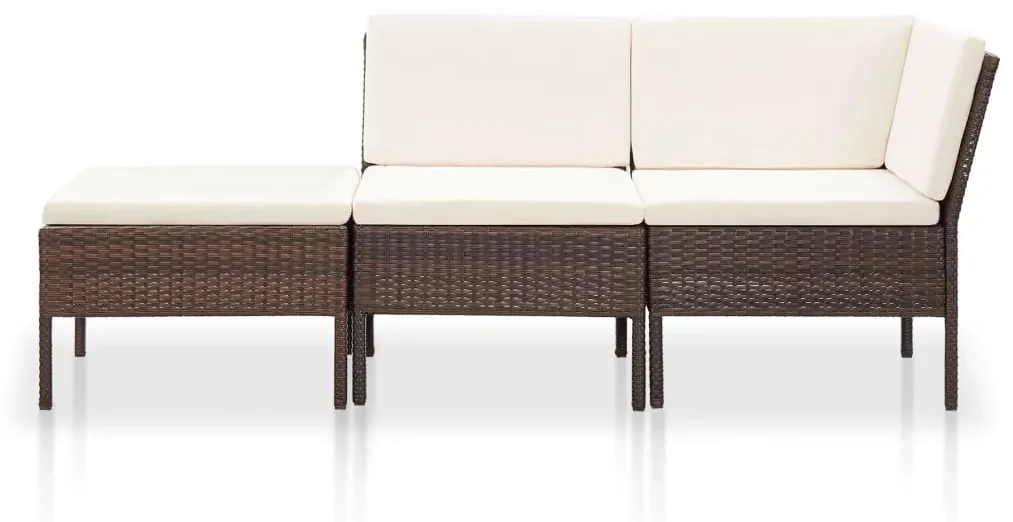 vidaXL 3-delige Loungeset met kussens poly rattan bruin
