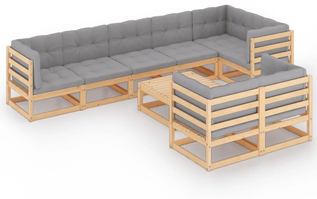 vidaXL 9-delige Loungeset met kussens massief grenenhout