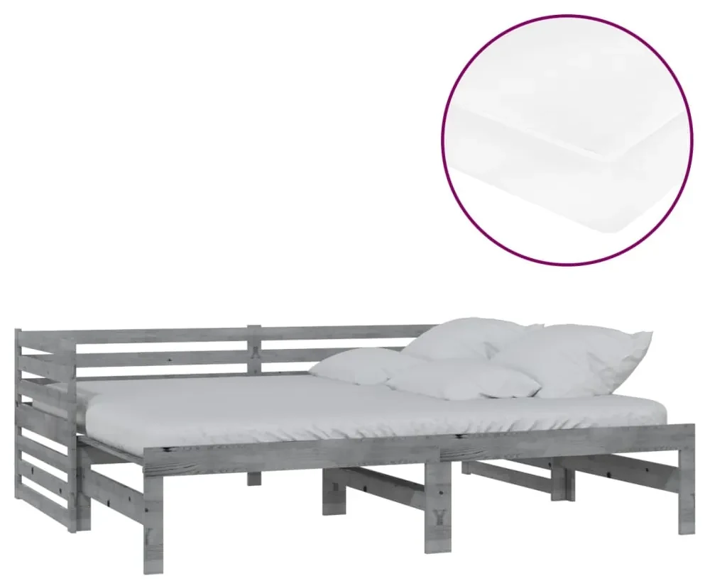 vidaXL Slaapbank uitschuifbaar massief grenenhout grijs 2x(90x200) cm