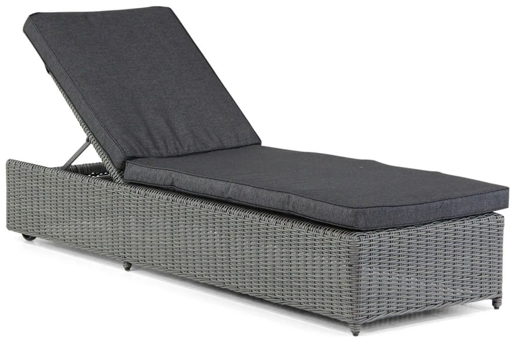 Garden Collections Charlotte Ligbed Off Black Met Wielen Wicker Grijs