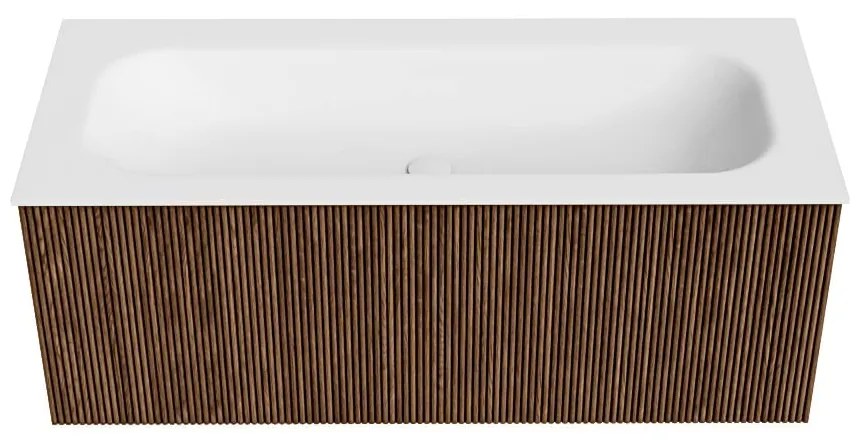 Mondiaz Kurve 110cm badmeubel walnut met 1 lade en wastafel big medium midden 1 kraangat