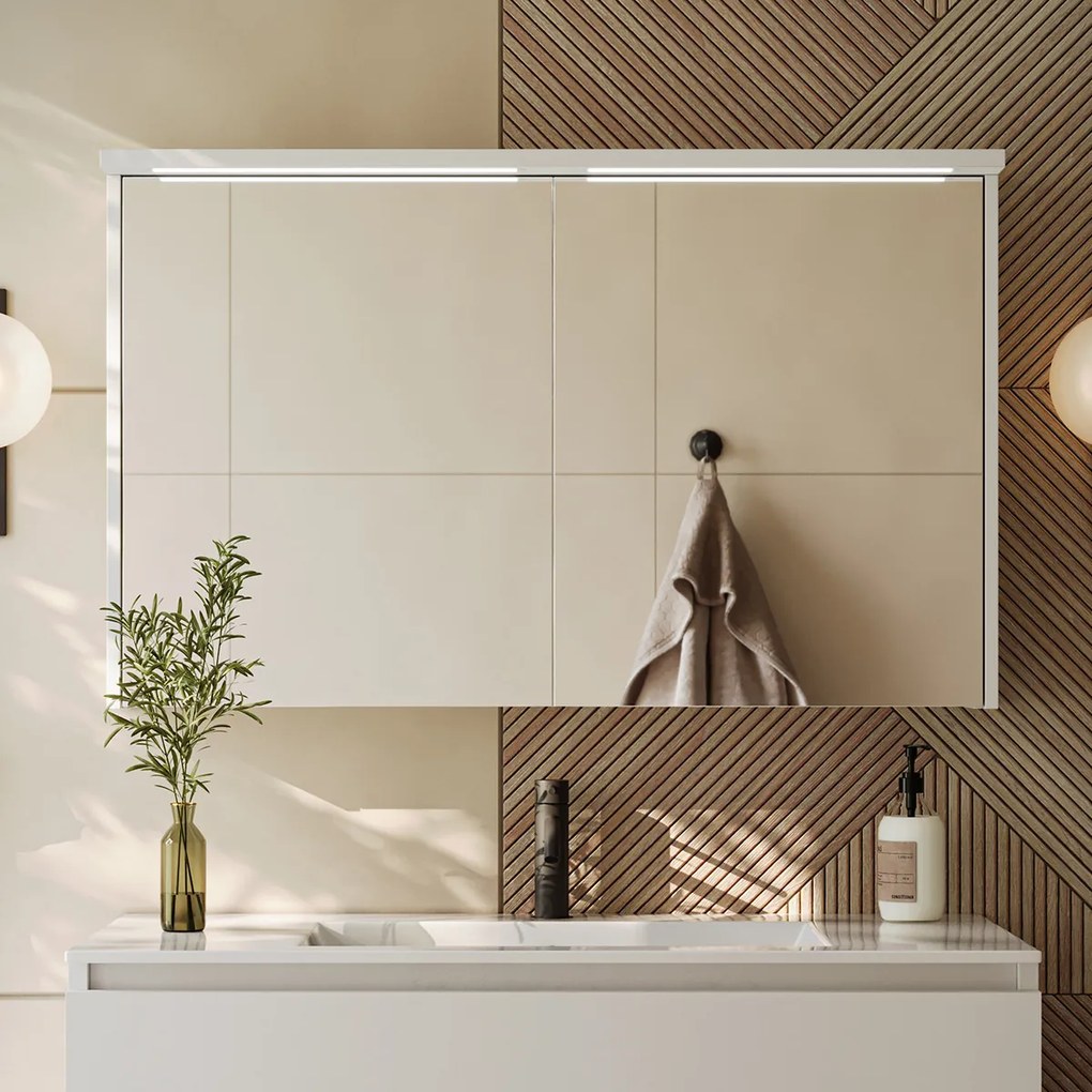 Fontana Grado spiegelkast met verlichting 100cm 2 deuren wit mat