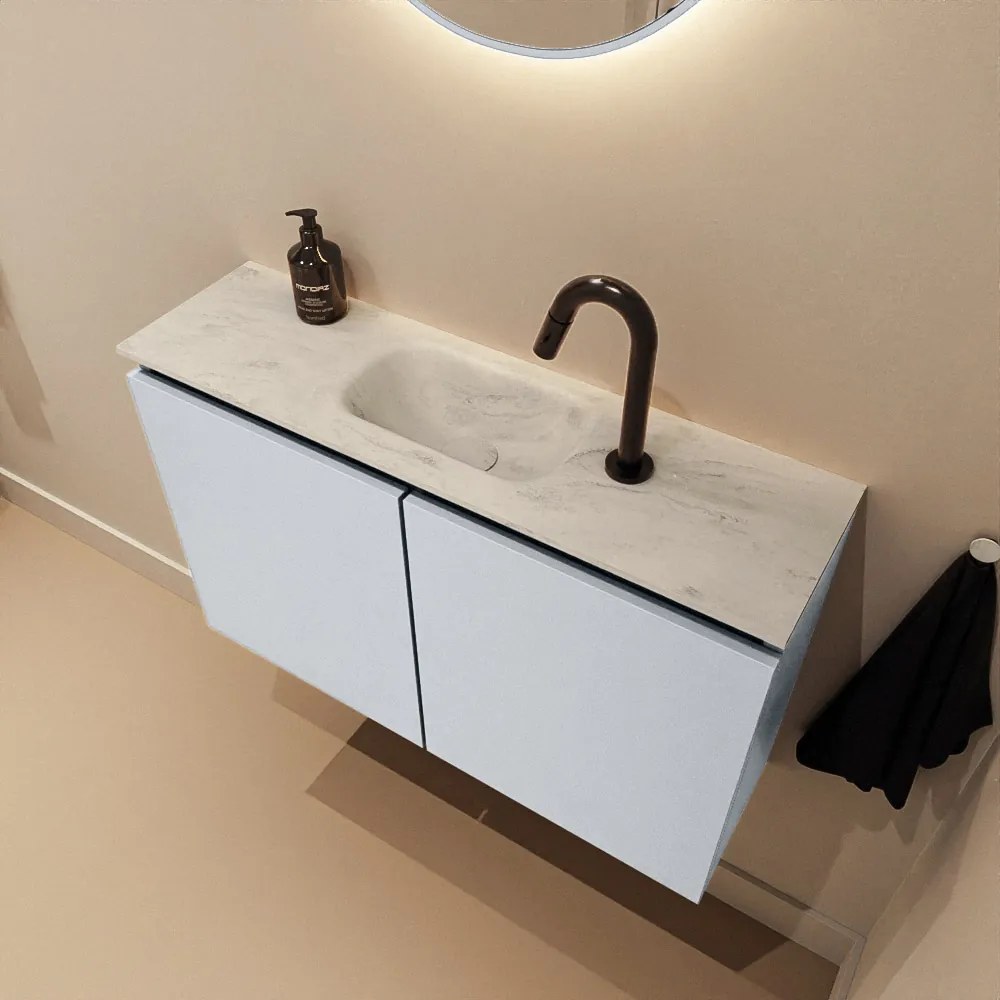 Mondiaz Ture DLux toiletmeubel 80cm clay met wastafel opalo midden met kraangat