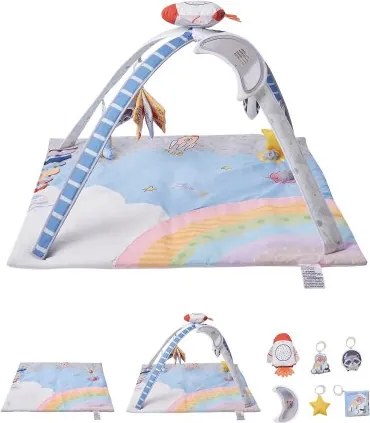 VEVOR Speelmat 89x89x48cm, Activiteitenmat met 6 Sensorische Speeltjes, Lichtgevende Muzikale Raket, voor Kinderen van 0-18 Maanden, voor de Ontwikkeling van Sensorische en Motorische Vaardigheden