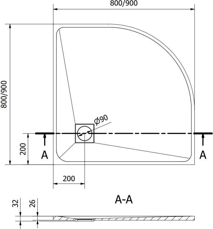 Mexen Bert halfronde douchebak SMC 90 x 90 cm, wit - 4KR109090