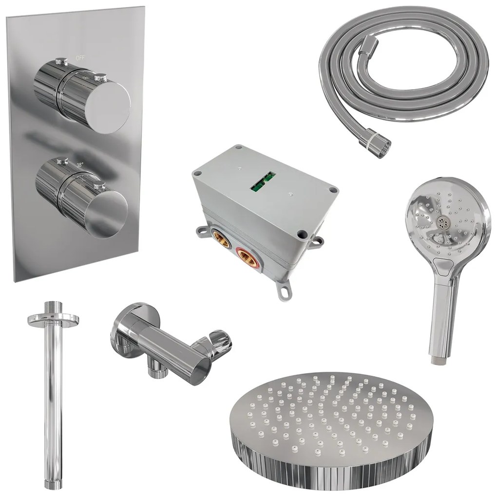 Brauer Stripe inbouw regendouche met 25cm hoofddouche, plafondarm en 3 standen handdouche set 18 chroom