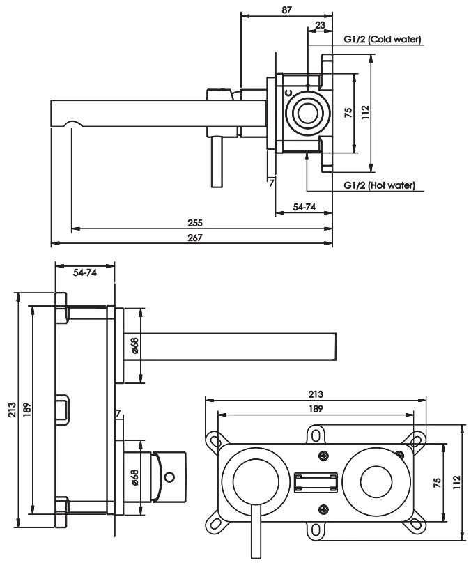 Brauer Black Edition ColdStart wastafelkraan inbouw rechte uitloop en rozetten model D2 zwart mat