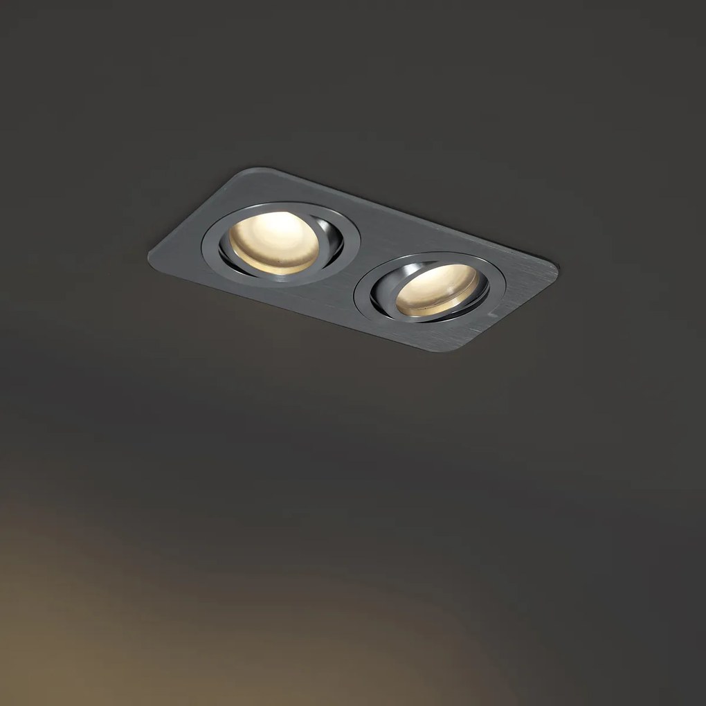 Afgeronde inbouwspot gunmetal GU10 50mm draai- en kantelbaar IP44 2-lichts - Alberto