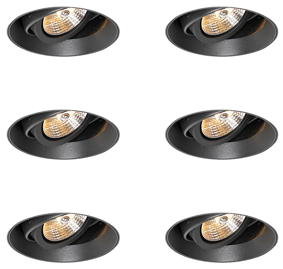 Set van 6 Moderne inbouwspot zwart GU10 AR70 rond trimless - Oneon GU10 Binnenverlichting Lamp