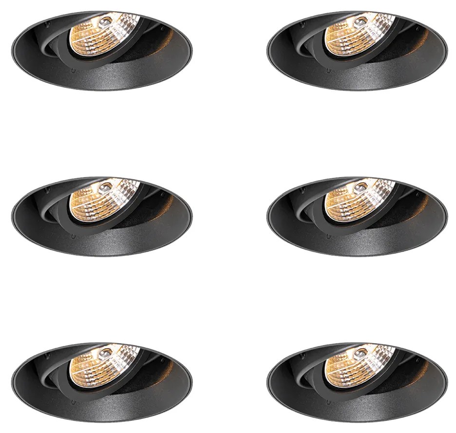 Set van 6 Moderne inbouwspot zwart GU10 AR70 rond trimless - Oneon