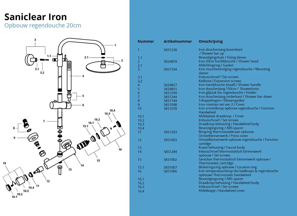 Saniclear Iron opbouw regendouche verouderd ijzer - gunmetal 20cm hoofddouche staaf handdouche
