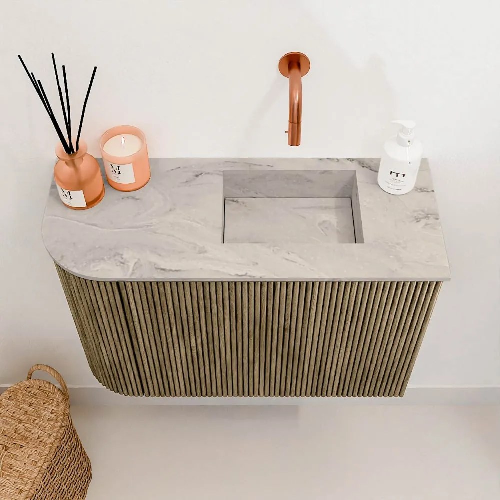Mondiaz Joya DLux 60cm toiletmeubel ronding links dusk met wastafel faye rechts zonder kraangat glace