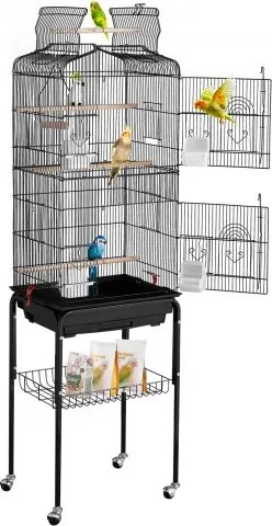VEVOR Vogelkooi, 45,7 x 35,5 x 151 cm, Vogelvolière met open bovenkant en standaard, Stalen vogelvluchtkooi met uitneembare lade, Parkietenkooi met 4 zitstokken, Papegaaienkooi, Vogelhuis