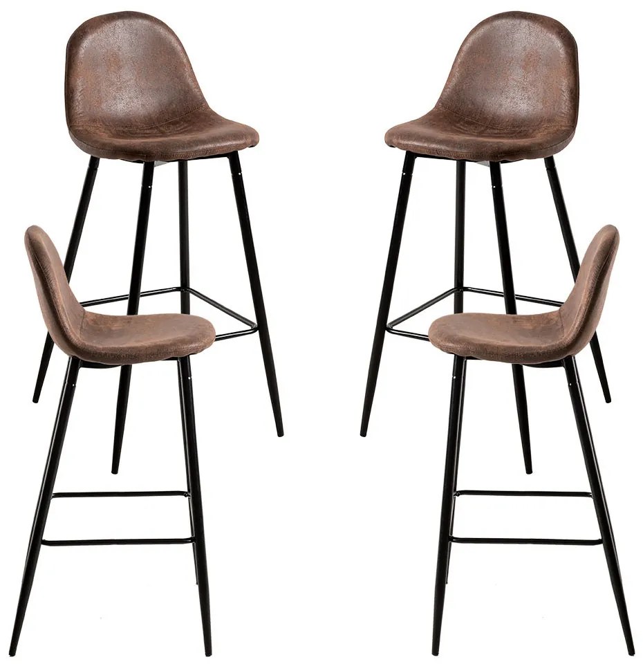 Set 4 Krukjes Zwart Teok Kunstleer Bruin Vintage