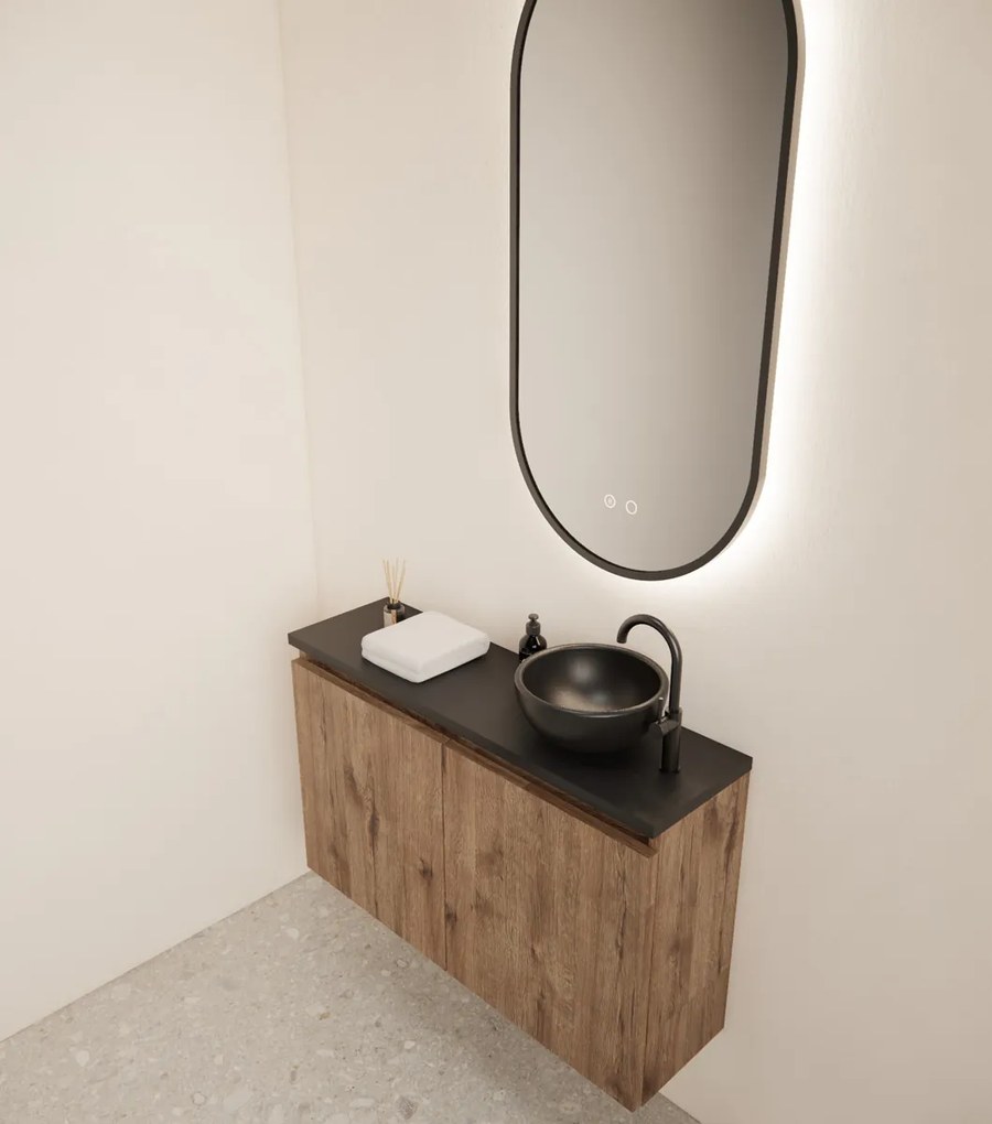 Gliss Design Echo toiletmeubel 80cm wellington oak met toppaneel zwart mat
