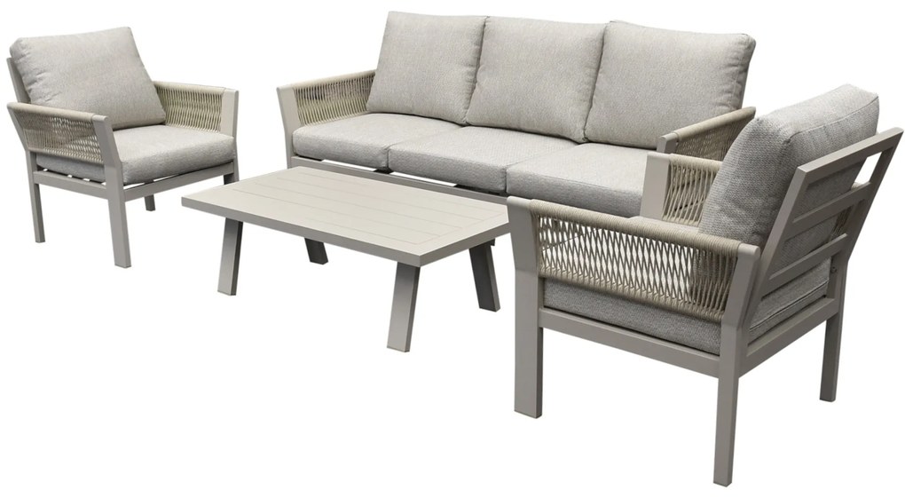 Saigon stoel bank loungeset 4 delig latte zand aluminium