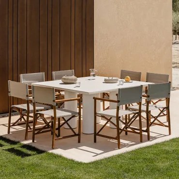 Set Van 150x150 Cm Vierkante Tafel Van Lissaboncement En 8 Olivia Opvouwbare Tuinregisseursstoelen Beige - Semoline - Sklum