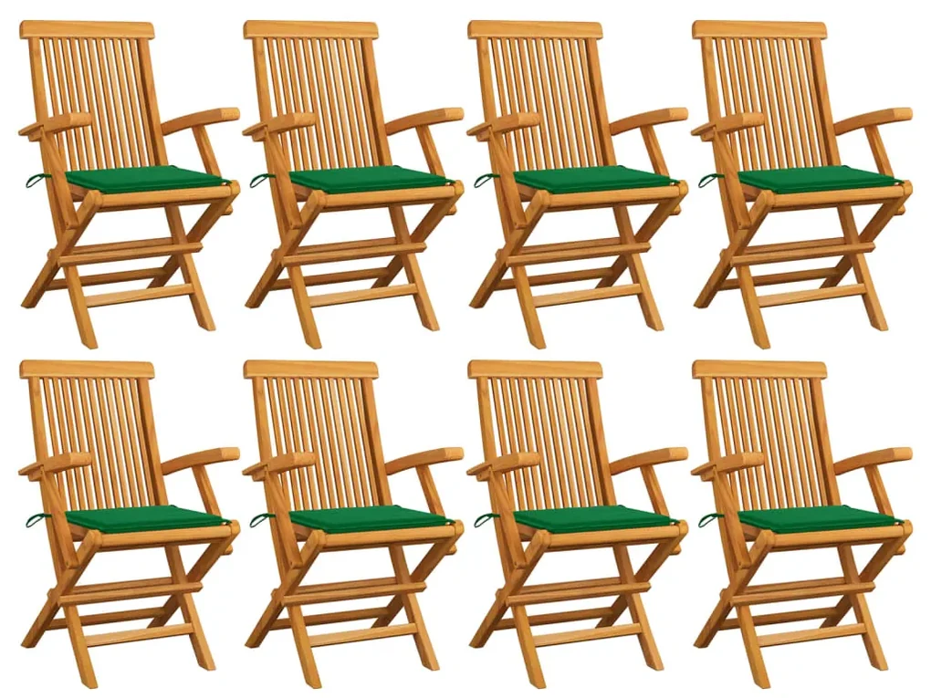 vidaXL Tuinstoelen 8 st met groene kussens massief teakhout