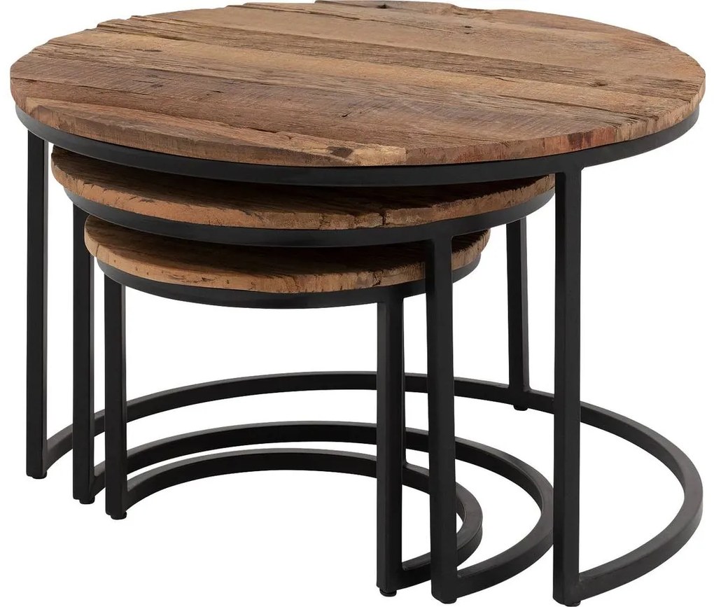Goossens Eco Salontafel Otik rond, hout teak onbewerkt, urban industrieel, 77 x 47 x 77 cm