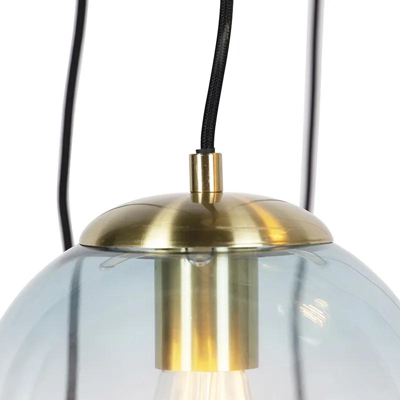 Eettafel / Eetkamer Art Deco hanglamp messing met blauw glas 7-lichts - Pallon Art Deco E27 bol / globe / rond Binnenverlichting Lamp