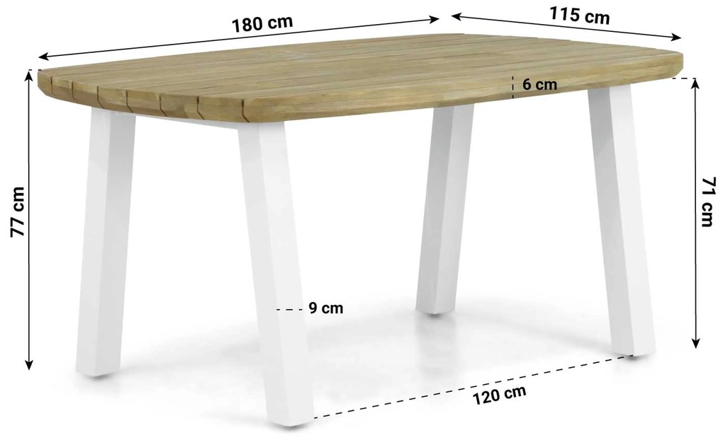 Dining Tuintafel rechthoekig 180 x 115 cm Aluminium/Teak Wit Falcon/Glasgow